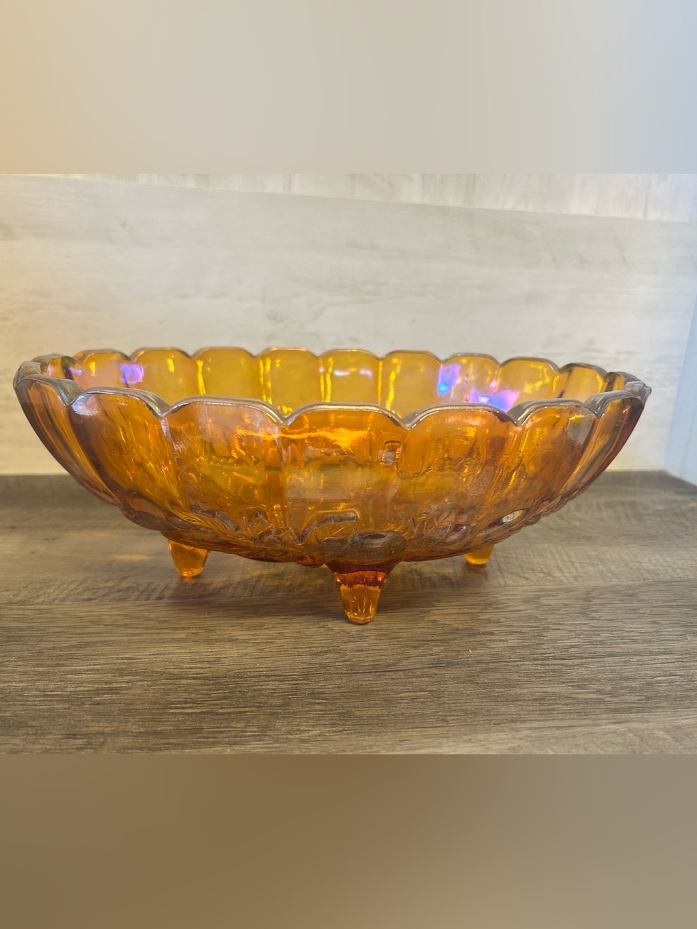Amber Glass Footed Bowl Home Art - Decorative Amber  Glass Centerpiece